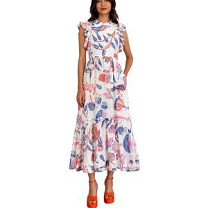Banjanan Hannah Midi Maxi Dress in Muse Pool Size Large Wedding Guest Romantic